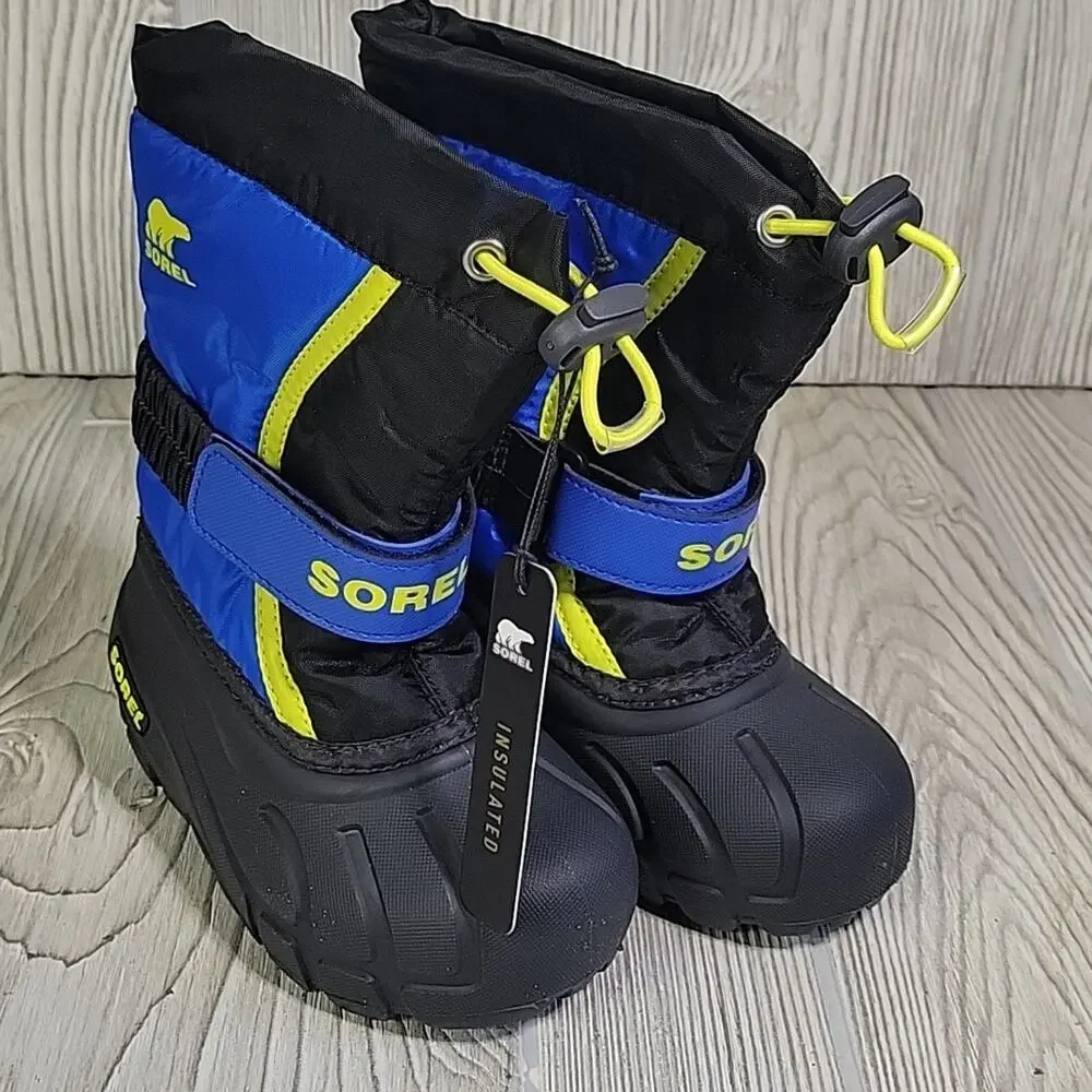 Sorel Kids Flurry Snow Boots Black & Super Blue Toddler Size 8 NEW